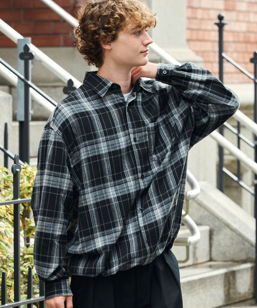 HECT(ヘクト)の「【HECT】Madras Check Box Fit Drawcord Shirt / マドラスチェック ボックスシルエット ドローコード ネルシャツ<保温>(シャツ/ブラウス・メンズ・ネイビー系/ブラウン系/ブラック系/ブルー系・L/M/S)」の6枚目の写真