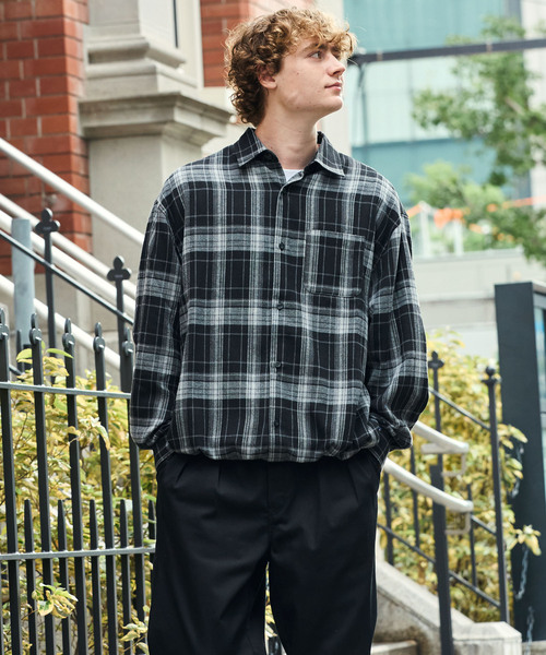HECT(ヘクト)の「【HECT】Madras Check Box Fit Drawcord Shirt / マドラスチェック ボックスシルエット ドローコード ネルシャツ<保温>(シャツ/ブラウス・メンズ・ネイビー系/ブラウン系/ブラック系/ブルー系・L/M/S)」の7枚目の写真
