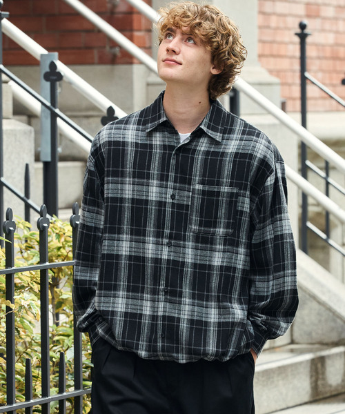 HECT(ヘクト)の「【HECT】Madras Check Box Fit Drawcord Shirt / マドラスチェック ボックスシルエット ドローコード ネルシャツ<保温>(シャツ/ブラウス・メンズ・ネイビー系/ブラウン系/ブラック系/ブルー系・L/M/S)」の8枚目の写真