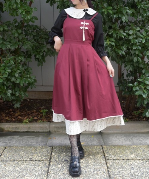 axes femme(アクシーズファム)の「ジャスミン柄切替キャミOP(ワンピース・レディース・ブラック/ブルーグリーン/ワイン・FREE)」の3枚目の写真