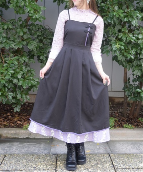 axes femme(アクシーズファム)の「ジャスミン柄切替キャミOP(ワンピース・レディース・ブラック/ブルーグリーン/ワイン・FREE)」の7枚目の写真