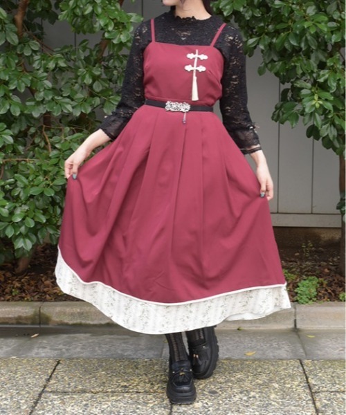 axes femme(アクシーズファム)の「ジャスミン柄切替キャミOP(ワンピース・レディース・ブラック/ブルーグリーン/ワイン・FREE)」の4枚目の写真