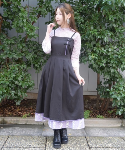 axes femme(アクシーズファム)の「ジャスミン柄切替キャミOP(ワンピース・レディース・ブラック/ブルーグリーン/ワイン・FREE)」の5枚目の写真