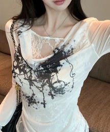 【Bls】 【ZL】【Bling Leads】シアーレースレイヤード ロンTEE(BL)