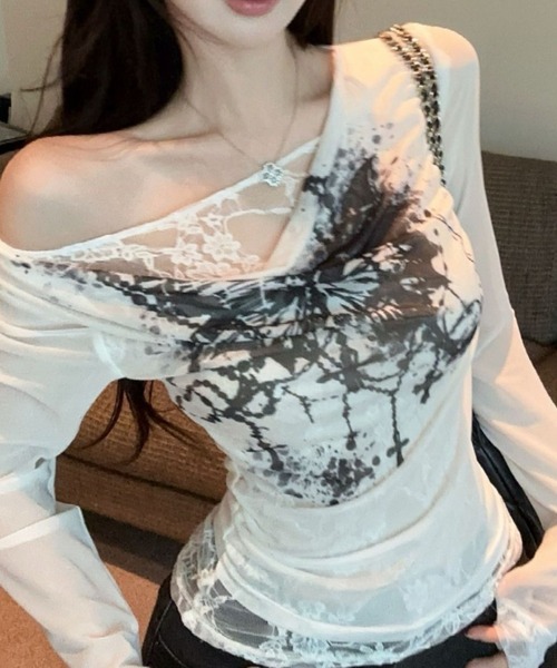 almo(アルモ)の「【Bls】 【ZL】【Bling Leads】シアーレースレイヤード ロンTEE(BL)(Tシャツ/カットソー・レディース・ホワイト・FREE)」の4枚目の写真