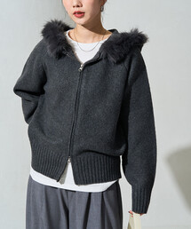 限定展開 2WAY ファー付き フード Wジップ ニット パーカー