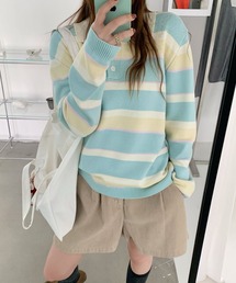 HALEY PESCA/マルチボーダーポロニットトップス