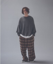 ADAMPATEK/brushed shade ombrecheck easytrouser/チェックパンツ