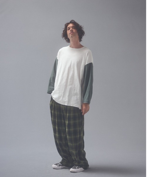 ADAM PATEK(アダムパテック)の「ADAMPATEK/brushed shade ombrecheck easytrouser/チェックパンツ(スラックス・メンズ・ブラウン/グリーン・1/2)」の2枚目の写真
