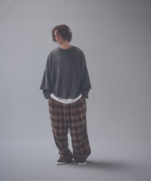 ADAM PATEK(アダムパテック)の「ADAMPATEK/brushed shade ombrecheck easytrouser/チェックパンツ(スラックス・メンズ・ブラウン/グリーン・1/2)」の9枚目の写真