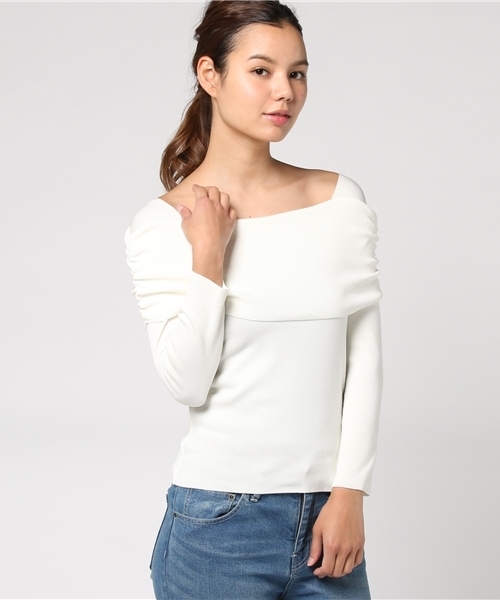 SWINGLE（スウィングル）の「ダブルオフショル風ニットプルオーバー◆（ニット/セーター・レディース・オフホワイト/ライトグレー/ラベンダー/ネイビー・SMALL）」の12枚目の写真