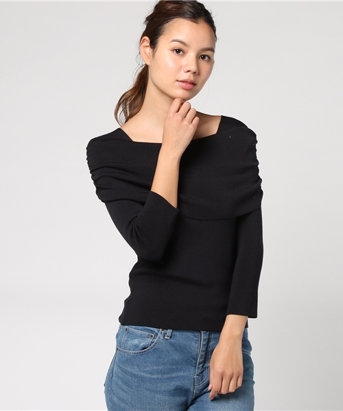 SWINGLE（スウィングル）の「ダブルオフショル風ニットプルオーバー◆（ニット/セーター・レディース・オフホワイト/ライトグレー/ラベンダー/ネイビー・SMALL）」の13枚目の写真