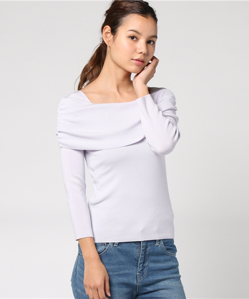 SWINGLE（スウィングル）の「ダブルオフショル風ニットプルオーバー◆（ニット/セーター・レディース・オフホワイト/ライトグレー/ラベンダー/ネイビー・SMALL）」の4枚目の写真