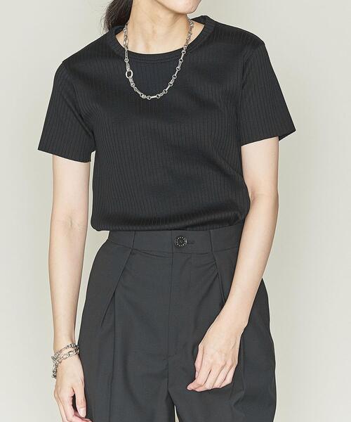 ASTRAET(アストラット)の「<ASTRAET(アストラット)>リブ ショートスリーブ プルオーバー◇(Tシャツ/カットソー・レディース・ホワイト/ブラック/オリーブ/ブラウン/ライラック/ダークブラウン・FREE)」の2枚目の写真