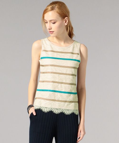 LOVELESS（ラブレス）の「【LOVELESS】WOMENS ボーダーレースタンクトップ（タンクトップ・レディース・ホワイト/ベージュ/ブラック・34/36）」の3枚目の写真