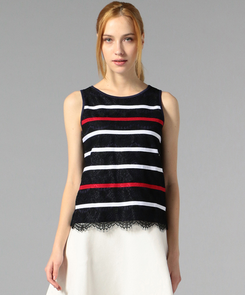 LOVELESS（ラブレス）の「【LOVELESS】WOMENS ボーダーレースタンクトップ（タンクトップ・レディース・ホワイト/ベージュ/ブラック・34/36）」の2枚目の写真