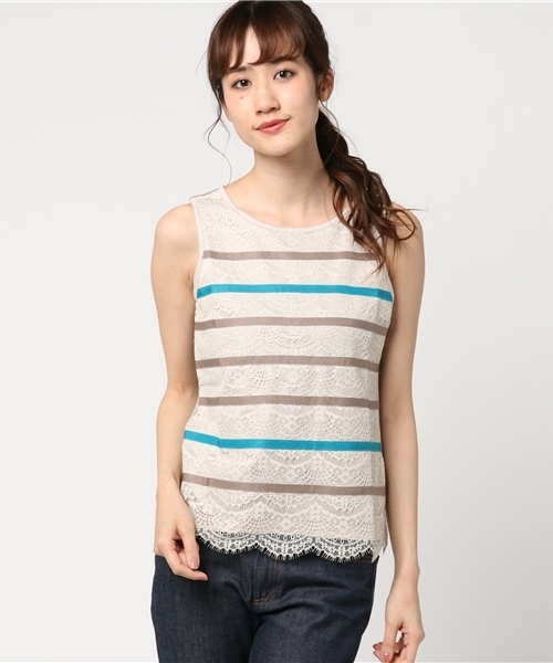 LOVELESS（ラブレス）の「【LOVELESS】WOMENS ボーダーレースタンクトップ（タンクトップ・レディース・ホワイト/ベージュ/ブラック・34/36）」の16枚目の写真