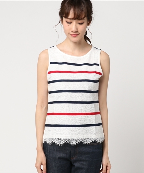 LOVELESS（ラブレス）の「【LOVELESS】WOMENS ボーダーレースタンクトップ（タンクトップ・レディース・ホワイト/ベージュ/ブラック・34/36）」の4枚目の写真