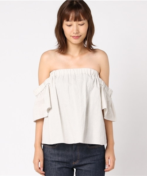 STUDIOUS（ステュディオス）の「オフショルダーコットントップス（Tシャツ/カットソー・レディース・ライトグレー/ネイビー・0）」の3枚目の写真