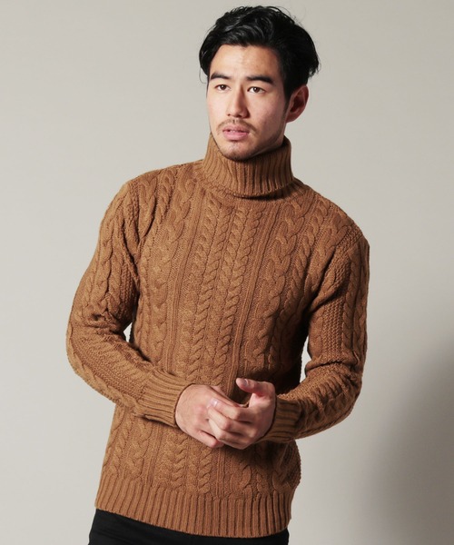 THE CASUAL（カジュアル）の「5GGアクリルフィッシャーマンケーブルタートルネックニット（ニット/セーター・メンズ・ブラック系その他/チャコール/ブルー系その他/ワイン/ホワイト系その他/オフホワイト/ブラック/杢グレー/ネイビー/キャメル/グレー系その他/ベージュ/カーキ/ブルー/ブルー系その他2/レッド系その他/インディゴブルー/グリーン/モカ/ホワイト/グレー系その他2・L/XL/M/S）」の19枚目の写真