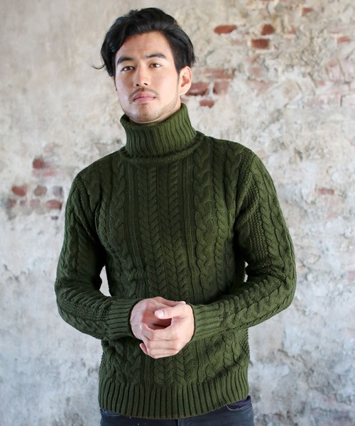 THE CASUAL（カジュアル）の「5GGアクリルフィッシャーマンケーブルタートルネックニット（ニット/セーター・メンズ・ブラック系その他/チャコール/ブルー系その他/ワイン/ホワイト系その他/オフホワイト/ブラック/杢グレー/ネイビー/キャメル/グレー系その他/ベージュ/カーキ/ブルー/ブルー系その他2/レッド系その他/インディゴブルー/グリーン/モカ/ホワイト/グレー系その他2・L/XL/M/S）」の12枚目の写真