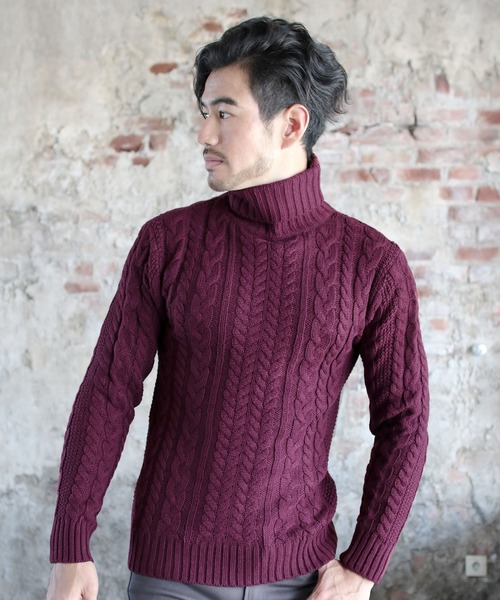 THE CASUAL（カジュアル）の「5GGアクリルフィッシャーマンケーブルタートルネックニット（ニット/セーター・メンズ・ブラック系その他/チャコール/ブルー系その他/ワイン/ホワイト系その他/オフホワイト/ブラック/杢グレー/ネイビー/キャメル/グレー系その他/ベージュ/カーキ/ブルー/ブルー系その他2/レッド系その他/インディゴブルー/グリーン/モカ/ホワイト/グレー系その他2・L/XL/M/S）」の21枚目の写真