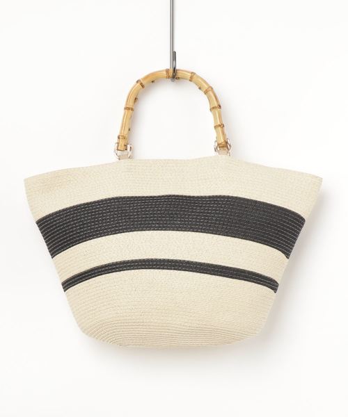 VENCEEXCHANGE(ヴァンスエクスチェンジ)の「雑材バンブーハンドルトート(かごバッグ・レディース・オフホワイト/ブラック/その他35・FREE)」の3枚目の写真