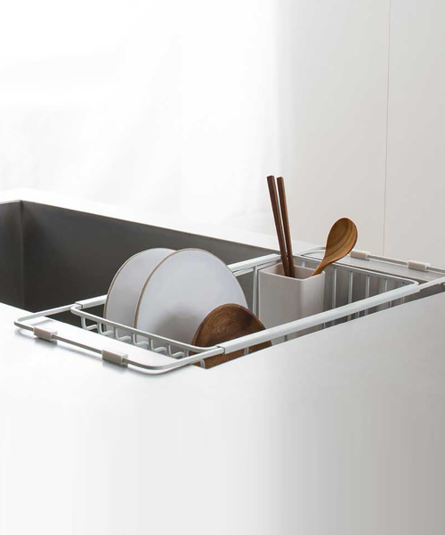 sarasa design(サラサデザイン)の「nsp ディッシュラック/水切りかご 基本セット|フラットバータイプ(キッチンツール)」|ホワイト