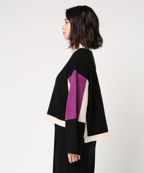 archives(アルシーヴ)の「カラーブロックタートルニット(ニット/セーター・レディース・ブラック/ブラウン/オフホワイト・MEDIUM)」の4枚目の写真