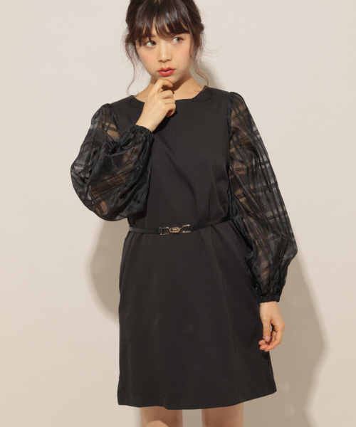 apres jour（アプレジュール）の「【PARTY】チェックスリーブワンピース【ZOZOTOWN限定アイテム】（ワンピース・レディース・ネイビー/ブラック・フリー）」の3枚目の写真