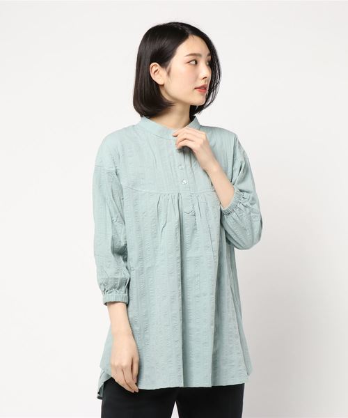 KOBE LETTUCE（コウベレタス）の「コットンレースオーバーサイズチュニックブラウス（シャツ/ブラウス・レディース・オフホワイト/ストライプ/ミント・FREE）」の3枚目の写真