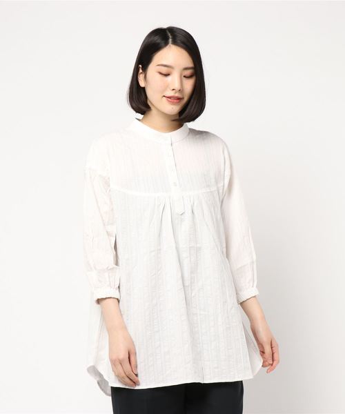 KOBE LETTUCE（コウベレタス）の「コットンレースオーバーサイズチュニックブラウス（シャツ/ブラウス・レディース・オフホワイト/ストライプ/ミント・FREE）」の6枚目の写真