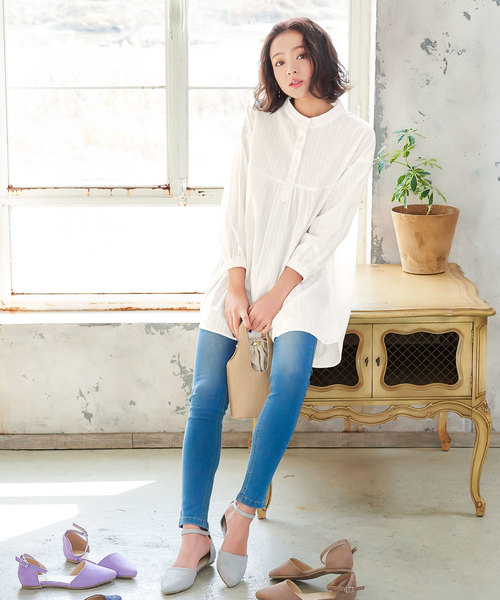 KOBE LETTUCE（コウベレタス）の「コットンレースオーバーサイズチュニックブラウス（シャツ/ブラウス・レディース・オフホワイト/ストライプ/ミント・FREE）」の9枚目の写真