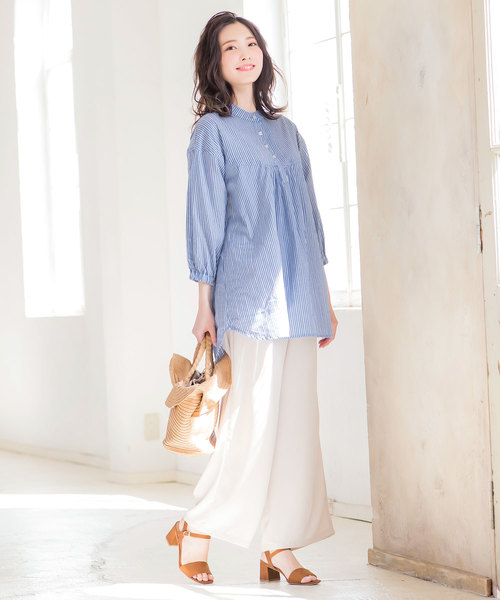 KOBE LETTUCE（コウベレタス）の「コットンレースオーバーサイズチュニックブラウス（シャツ/ブラウス・レディース・オフホワイト/ストライプ/ミント・FREE）」の12枚目の写真
