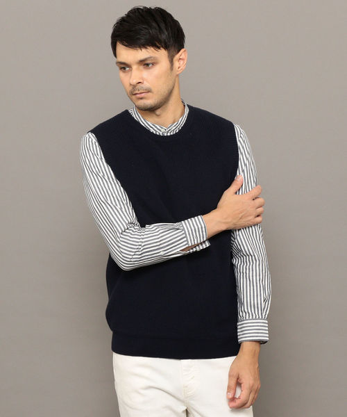 SHIPS（シップス）の「SC: WOOLMARK マシンウォッシュ対応 畔編み クルーネック ニット ベスト（ベスト・メンズ・オリーブ/ネイビー/ベージュ・LARGE/SMALL/X-LARGE/MEDIUM）」の6枚目の写真