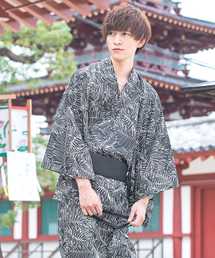 【 4点セット】総柄浴衣+下駄+帯+巾着