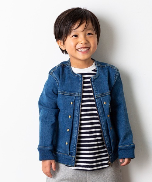 MAKE YOUR DAY（メイクユアデイ）の「ノーカラーＧジャン■80～140cm（デニムジャケット・キッズ・ブルー/ネイビー・90/100/110/120/130/140/80）」の2枚目の写真
