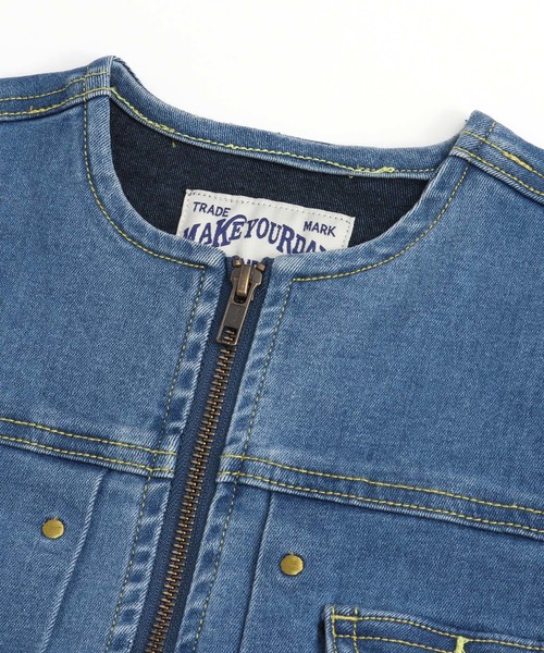 MAKE YOUR DAY（メイクユアデイ）の「ノーカラーＧジャン■80～140cm（デニムジャケット・キッズ・ブルー/ネイビー・90/100/110/120/130/140/80）」の8枚目の写真