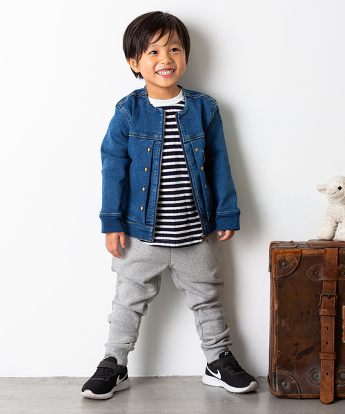 MAKE YOUR DAY（メイクユアデイ）の「ノーカラーＧジャン■80～140cm（デニムジャケット・キッズ・ブルー/ネイビー・90/100/110/120/130/140/80）」の3枚目の写真