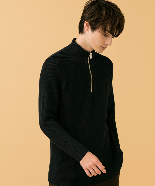STUDIOUS（ステュディオス）の「【STUDIOUS】リブアミハーフジッププルオーバーニット【ZOZO限定】（ニット/セーター・メンズ・ホワイト/ブラック/ネイビー・1/2/3）」の8枚目の写真