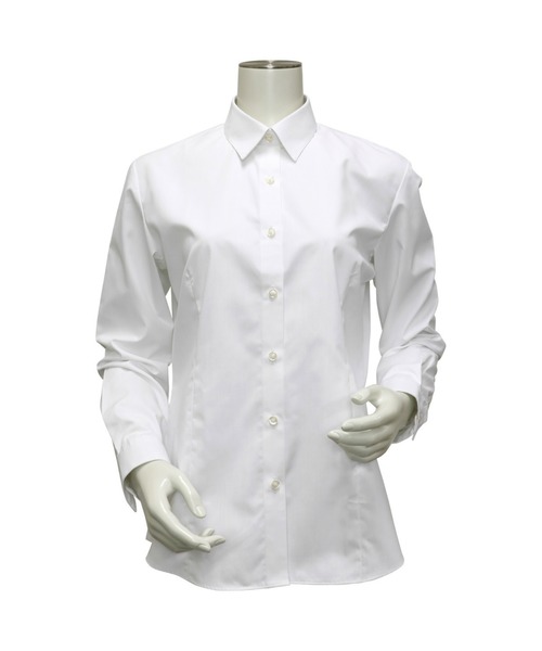 TOKYO SHIRTS(トウキョウシャツ)の「形態安定ノーアイロン レギュラー衿 白無地ベーシック 長袖ビジネスワイシャツ(ビジネスシャツ・レディース・ホワイト・S/M/L/LL/XL/XS)」の5枚目の写真