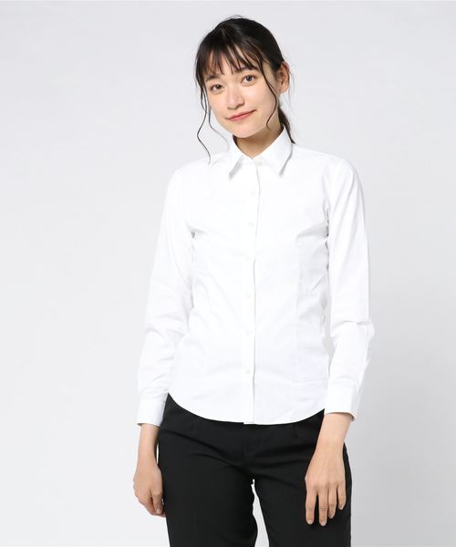 TOKYO SHIRTS(トウキョウシャツ)の「形態安定ノーアイロン レギュラー衿 白無地ベーシック 長袖ビジネスワイシャツ(ビジネスシャツ・レディース・ホワイト・S/M/L/LL/XL/XS)」の2枚目の写真
