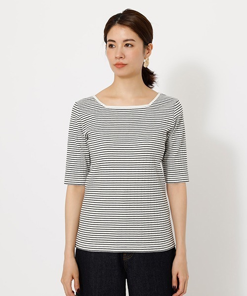 AZUL by moussy（アズールバイマウジー）の「2WAY RIB CUT TOPS/2WAYリブカットトップス【MOOK52掲載 90455】（Tシャツ/カットソー・レディース・ライトパープル/ブラック/ホワイト系その他/オフホワイト/ライトカーキ・LARGE/SMALL/MEDIUM）」の16枚目の写真
