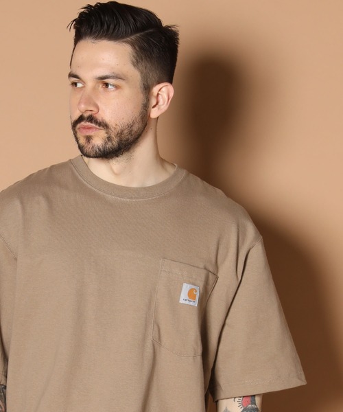 Carhartt（カーハート）の「Carhartt/カーハート ポケット付きロゴ半袖Tシャツ（Tシャツ/カットソー・メンズ・ブラック/タン/ホワイト/ワインレッド/グリーン/ブラウン/ネイビー・M/L/S/XL）」の4枚目の写真