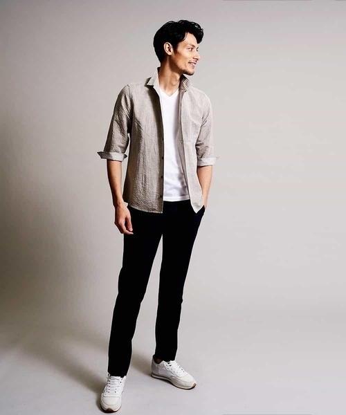 MICHEL KLEIN HOMME (ミッシェルクランオム)の「七分シャツ(ハードマンサッカー)(シャツ/ブラウス・メンズ・カーキ/ブルー/オレンジ系その他/ダークネイビー・46/48/51)」の17枚目の写真