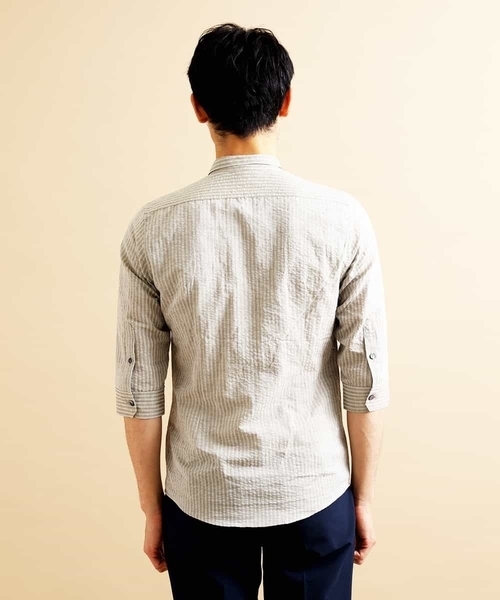 MICHEL KLEIN HOMME (ミッシェルクランオム)の「七分シャツ(ハードマンサッカー)(シャツ/ブラウス・メンズ・カーキ/ブルー/オレンジ系その他/ダークネイビー・46/48/51)」の20枚目の写真