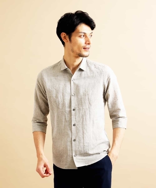 MICHEL KLEIN HOMME (ミッシェルクランオム)の「七分シャツ(ハードマンサッカー)(シャツ/ブラウス・メンズ・カーキ/ブルー/オレンジ系その他/ダークネイビー・46/48/51)」の21枚目の写真