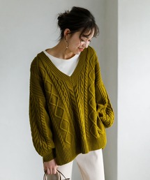 earth music&ecology | 【WEB限定】好きな丈Vネックケーブルニット（ロング）＊(ニット/セーター)