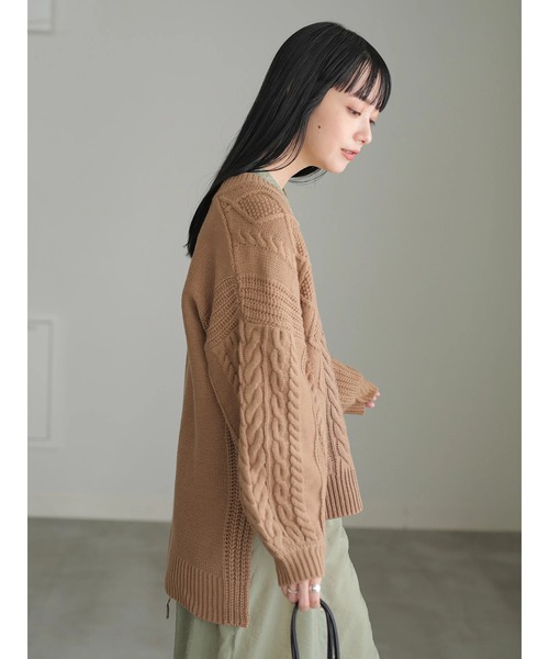 earth music&ecology（アースミュージックアンドエコロジー）の「【WEB限定】好きな丈Vネックケーブルニット（ロング）＊（ニット/セーター・レディース・ダークパープル/モカ/その他6/グレイッシュベージュ・FREE）」の14枚目の写真