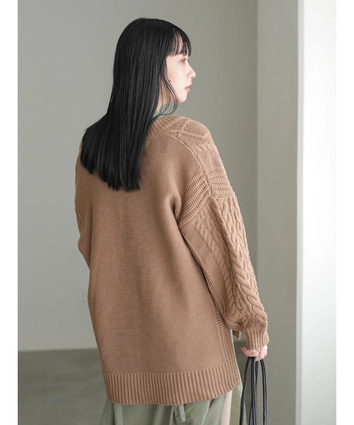 earth music&ecology（アースミュージックアンドエコロジー）の「【WEB限定】好きな丈Vネックケーブルニット（ロング）＊（ニット/セーター・レディース・ダークパープル/モカ/その他6/グレイッシュベージュ・FREE）」の15枚目の写真